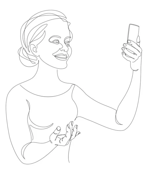 Silhuetas Uma Senhora Ela Tira Uma Selfie Estilo Moderno Linha — Fotografia de Stock