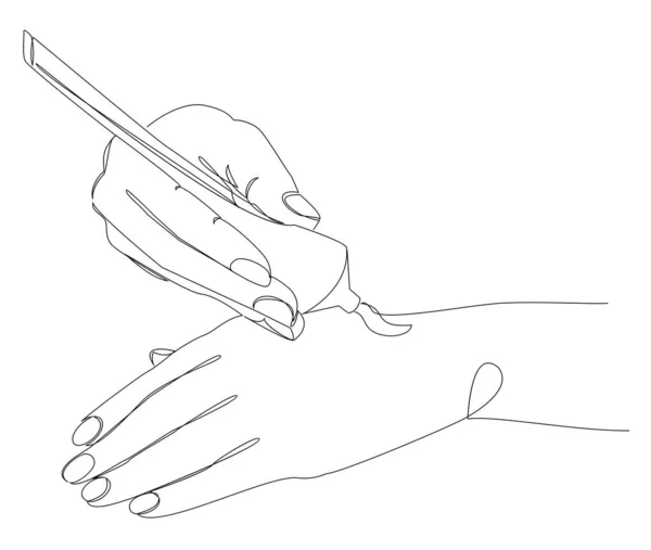 Silhuetas Mãos Humanas Cobertas Com Creme Estilo Moderno Uma Linha — Fotografia de Stock