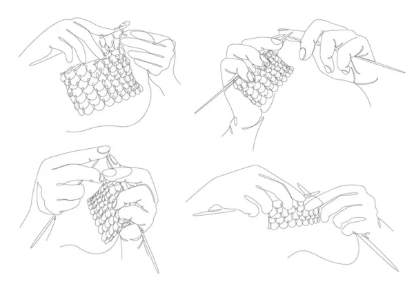 用线编织 男人的手 女人的现代流行风格与一条线 标志的轮廓 矢量图集 — 图库照片