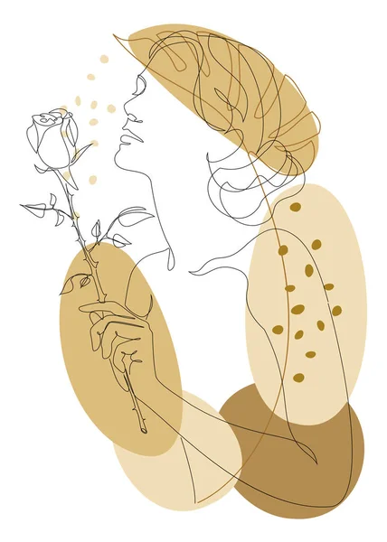 Girl Holds Her Hand Rose Flower Leaves Plant Silhouettes Modern — Zdjęcie stockowe