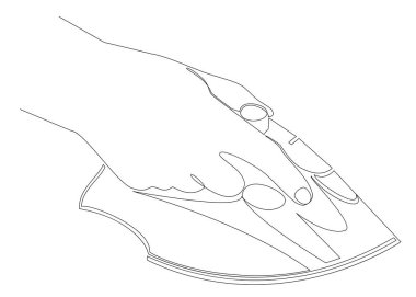 Ütülü siluet bir el, modern bir şekilde okşayan bir adam. Devamlı çizgi çizimi, ev dekorasyonu için estetik taslak posterler, duvar resimleri, çıkartmalar, logolar. Vektör illüstrasyonu.