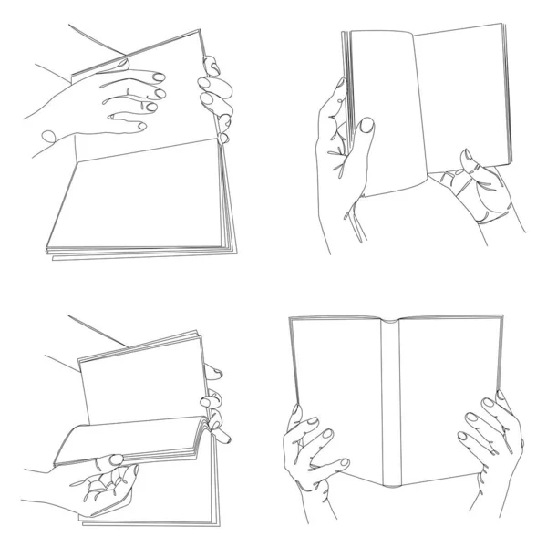 Collection Silhouette Man Hands Book Modern One Line Style Continuous — Stock Photo, Image