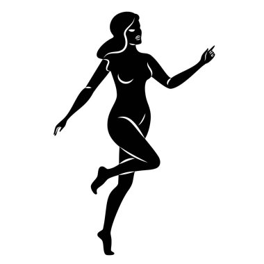 Hoş bir bayanın silueti, ayakta duruyor. Kızın güzel bir çıplak vücudu var. Kadın genç, seksi ve ince bir model. Vektör illüstrasyonu.