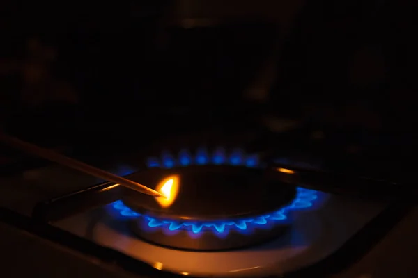 Gas Burner White Modern Kitchen Stove Kitchen Gas Cooker Burning — Stock Photo, Image