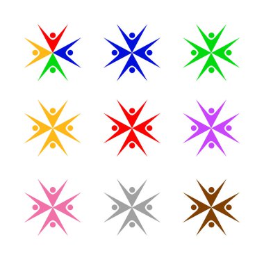 Her gruptaki dört mutlu insanın 9 farklı renkli grafikleriyle sanatsal bir tasvir..