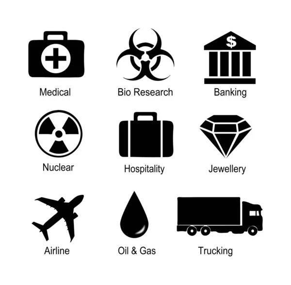 Dokuz siyah sanayi simgesi.