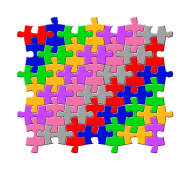 Üç boyutlu bir yapboz, erkek ve kadın kafaları bağlantıları kuruyor..