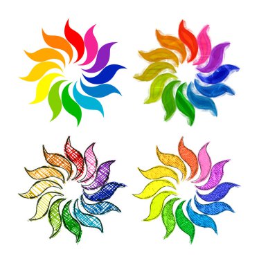 Beyaz arka planda izole edilmiş 4 farklı renk tekerleği..