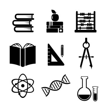 Beyazlar üzerinde izole edilmiş dokuz düz siyah eğitim simgesi.