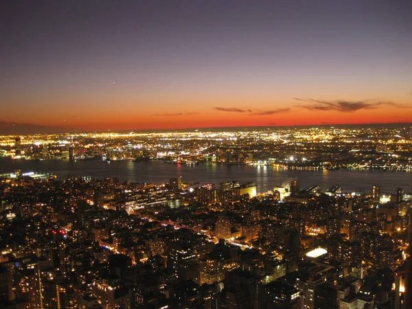 Belo Pôr Sol Sobre Manhattan Nova York — Fotografia de Stock