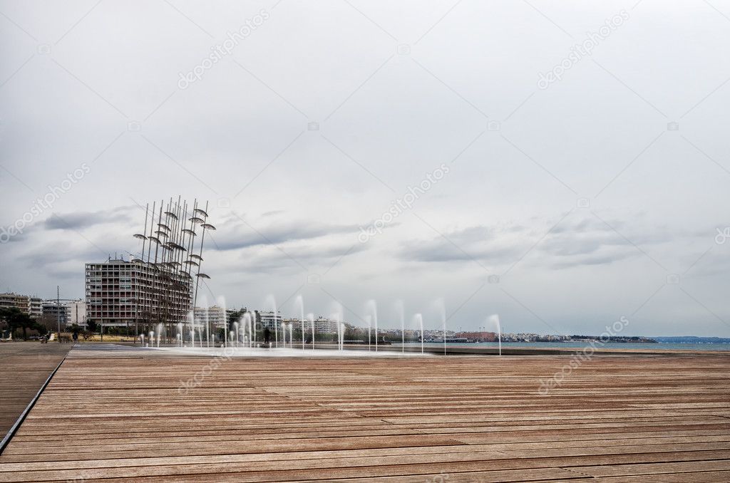     The waterfront of Thessaloniki, Greece, under a cloudy sky 