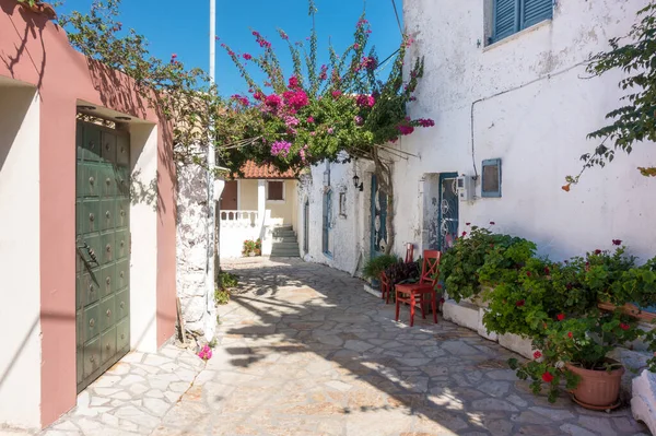 Calle Pintoresco Pueblo Afionas Corfú Grecia Imagen De Stock