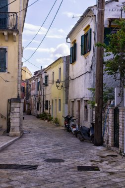 Ev ve Binalar Paxoi Island, Yunanistan, bulutlu bir günde