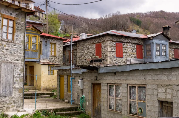 Casas en el hermoso pueblo de Milia, cerca de Metsovo, Grecia, un destino popular de invierno —  Fotos de Stock