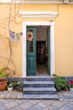 Entrance of an old building in the town of Corfu island, Greece