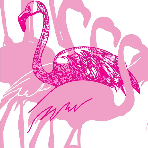 Padrão Com Flamingos Desenho Mão Pássaros Multicoloridos Verão Elegante Fundo — Vetor de Stock