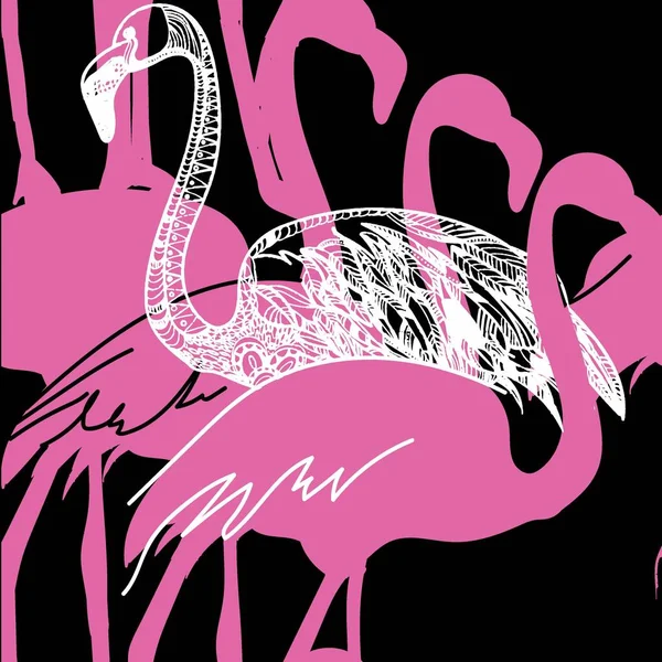 Μοτίβο Φλαμίνγκο Ζωγραφίζεις Χέρι Πολύχρωμα Πουλιά Κομψό Καλοκαιρινό Τροπικό Φόντο — Διανυσματικό Αρχείο