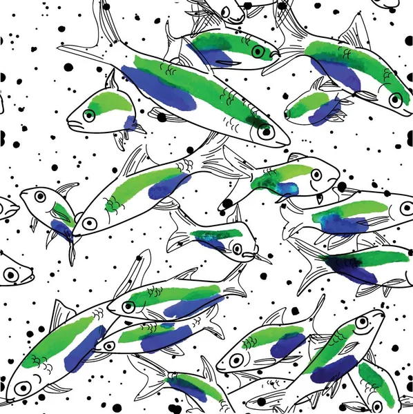 Płynny Wzór Rybami Neonowa Ryba Neon Ryby Akwariowe Ręczny Rysunek — Wektor stockowy