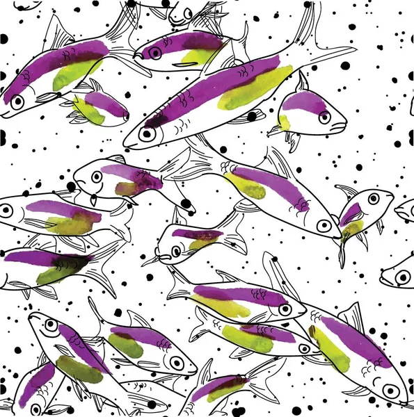 ปแบบท รอยต บปลา ปลาน ออน ออน ปลาพ วาดด วยม อเปล — ภาพเวกเตอร์สต็อก