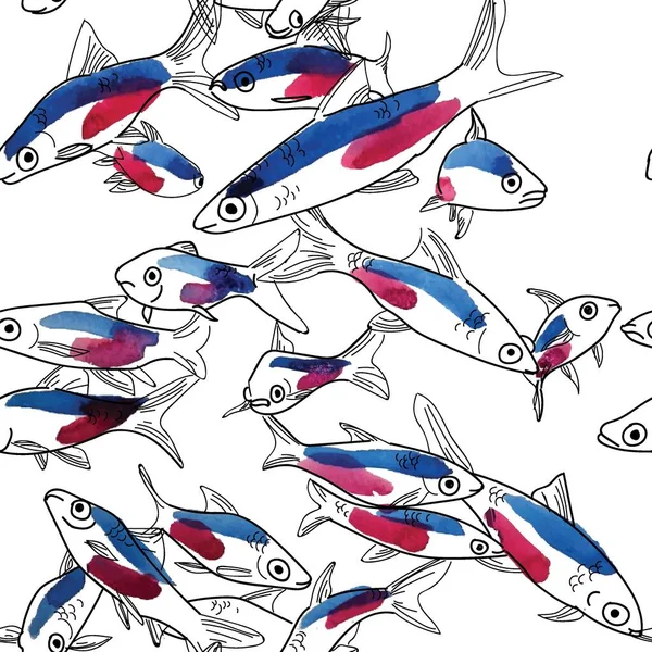 ปแบบท รอยต บปลา ปลาน ออน ออน ปลาพ วาดด วยม อเปล — ภาพเวกเตอร์สต็อก