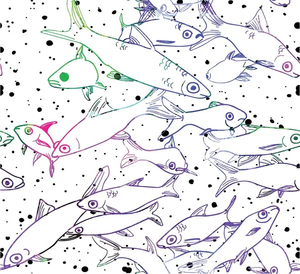 Płynny Wzór Rybami Neonowa Ryba Neon Ryby Akwariowe Ręczny Rysunek — Wektor stockowy