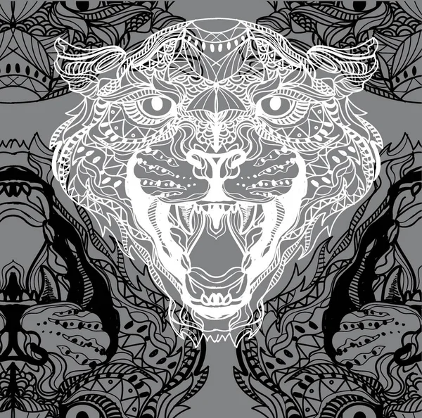 Padrão Sem Costura Com Leopardos Doodling Padrão Mandala Desenho Mão —  Vetores de Stock