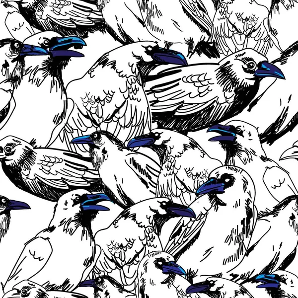 Seamless pattern with crows. Big birds are sitting. Drawing by hand in vintage style. Gothic, stylish background.