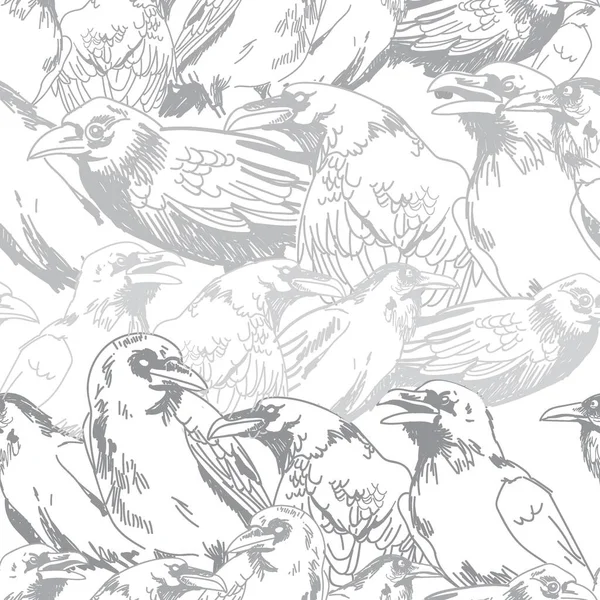 无缝隙的乌鸦图案 大鸟在坐着 手绘老式风格的绘画 哥特式 时尚背景 — 图库矢量图片
