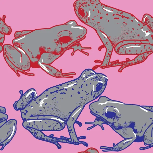 Zehirli Kurbağa Deseni Kusursuz Desen Parlak Yaz Düzeni Elle Çizim — Stok Vektör