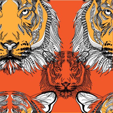 Kaplanla kusursuz bir düzen. Karalama, mandala. Elle çiziyorum. Şık bir arka plan. Tehlikeli bir yırtıcı, asil bir hayvan..