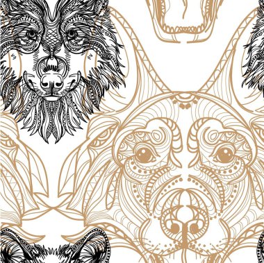 Köpeklerde kusursuz desen. Çocuk boyası, meditasyon renkleri. Chihuahua, Rottweiler ve Labrador. Meditasyon modeli. Noktalar, çizgiler, yün.