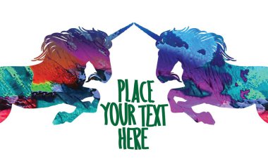 Tek boynuzlu at. Dudling boyası. Boynuzlu bir at koşuyor. Serbest çizim, noktalar, noktalar. Meditasyon renklendirmesi