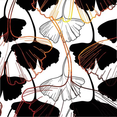 Ginkgo yapraklı kusursuz desen. Basit bir tarz. Serbest çizim, vektör.