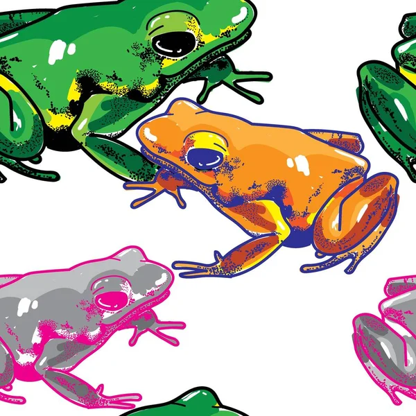 Zehirli Kurbağa Deseni Kusursuz Desen Parlak Yaz Düzeni Elle Çizim — Stok Vektör