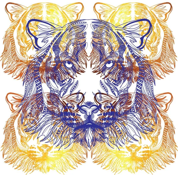 Płynny Wzór Tygrysem Bazgroły Mandala Rysowanie Ręcznie Stylowe Tło Niebezpieczny — Wektor stockowy