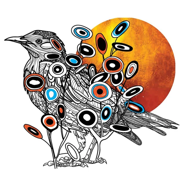 Старлинг Фоне Солнца Векторный Рисунок Стильный Отпечаток Открытка Цветы Птица — стоковый вектор