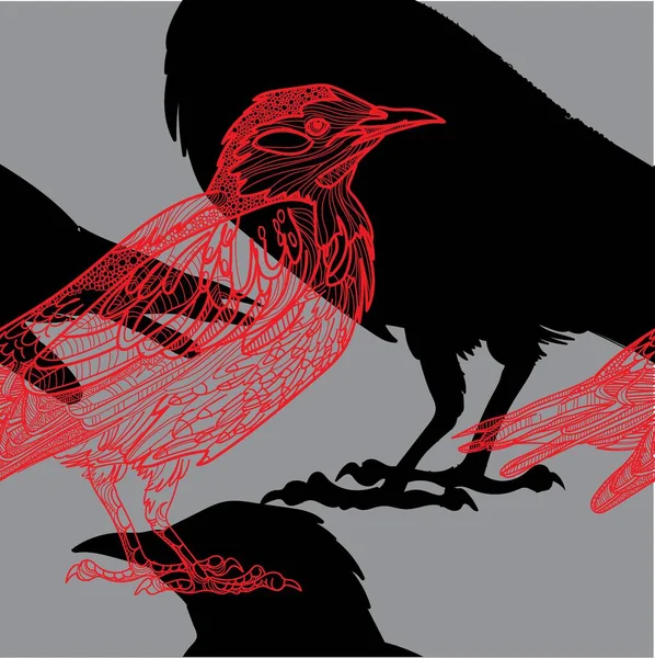 Бесшовный Рисунок Птицами Медитативная Окраска Шаблоны Много Деталей Антистрессовая Окраска — стоковый вектор