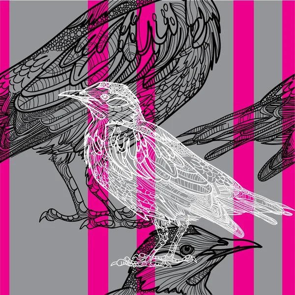 Modèle Sans Couture Avec Des Oiseaux Coloration Méditative Motifs Beaucoup — Image vectorielle