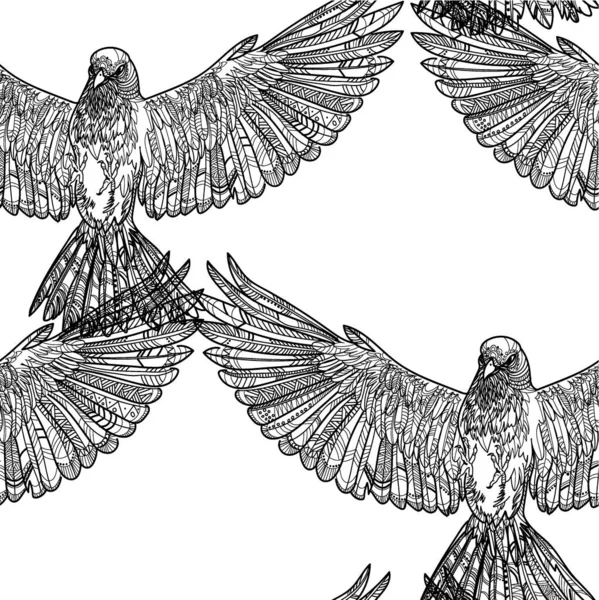 Modèle Sans Couture Avec Des Oiseaux Les Oiseaux Volent Doodling — Image vectorielle