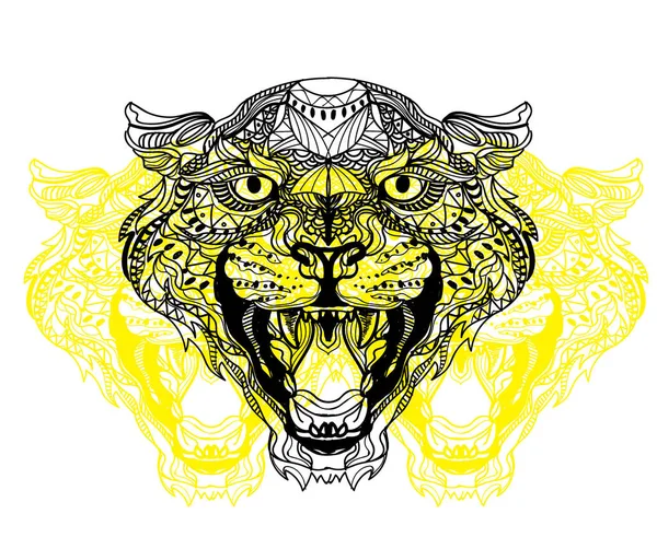 Patrón Con Leopardos Doodling Patrón Mandala Dibujo Mano Fondo Elegante — Vector de stock