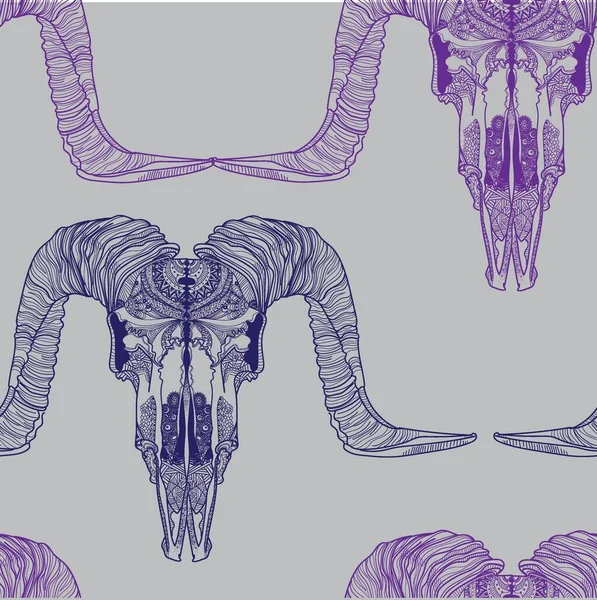 Pola Mulus Dengan Tengkorak Tengkorak Domba Jantan Dengan Tanduk Besar - Stok Vektor