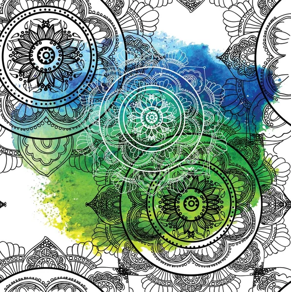 Mandala Nahtloses Muster Ethnisch Indische Zeichnung Yoga Meditation Handzeichnen Stilvoller — Stockvektor