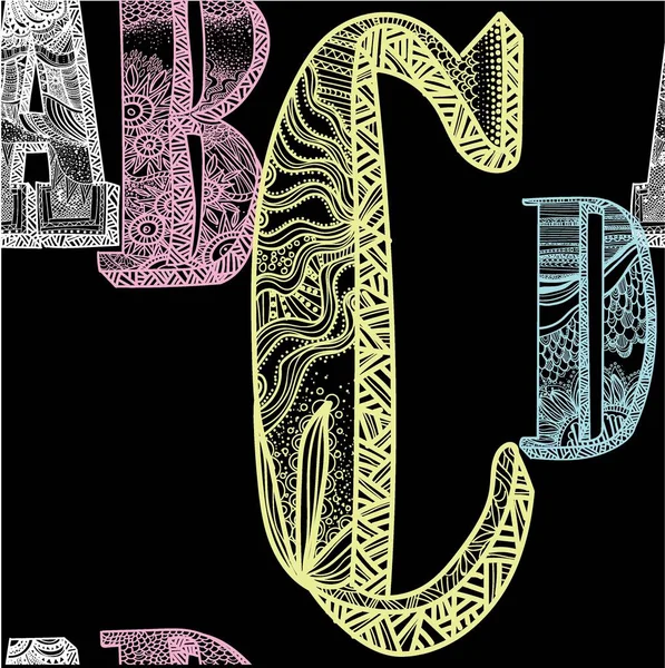 アルファベットの文字のパターン 子供の色 瞑想的な写真だ ドット ストライプ ウール — ストックベクタ