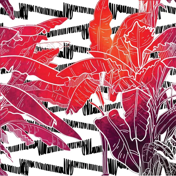 Muz Palmiyeleriyle Kusursuz Desen Büyük Tropik Bitki Yaprakları Klasik Tarzda — Stok Vektör