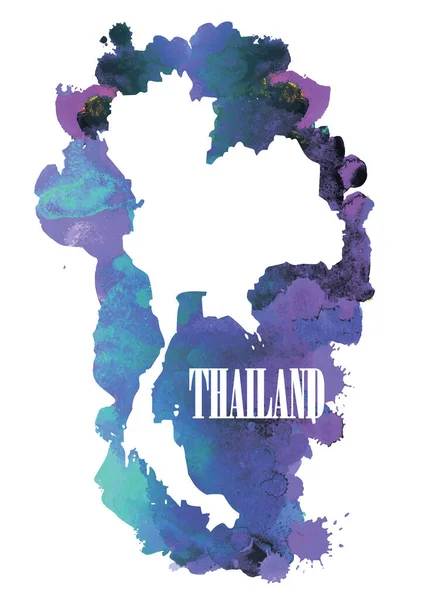 Tailândia Mapas Vetoriais Detalhados Pulverizar Tinta Aquarela — Vetor de Stock