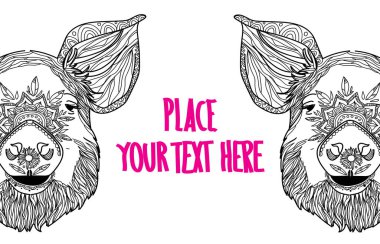 Domuz yavrusu. Boyama kitabı karalıyorum. Detaylı bir çizim. Meditasyon renkleri. Noktalar, vuruşlar, desenler.