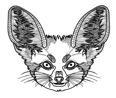 Fenech Fox boyama kitabı, meditasyon boyama kitabı. Desenler, noktalar, çizgiler. Sevimli hayvanlar..