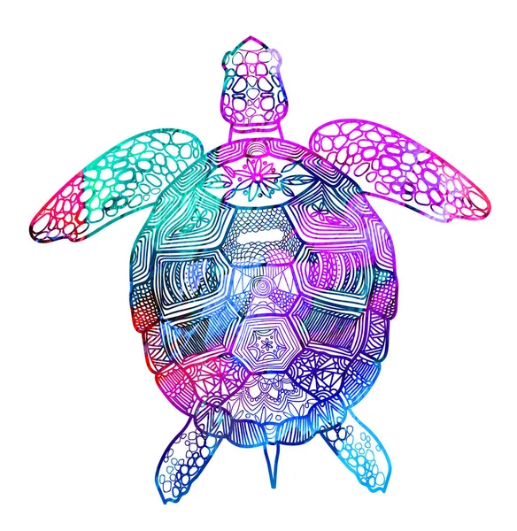 Tortuga Marina Coloración Meditativa Antiestrés Flechas Tiras Escamas Líneas Logo — Vector de stock