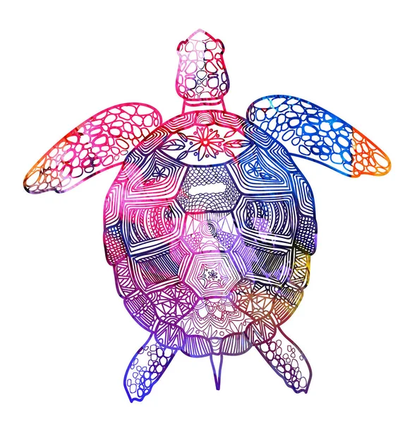 Tortuga Marina Coloración Meditativa Antiestrés Flechas Tiras Escamas Líneas Logo — Vector de stock