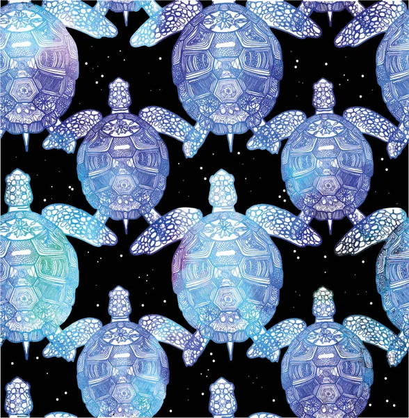 Sömlöst Mönster Med Havssköldpaddor Marint Liv Dotter Mandalamönster Ritar För Royaltyfria illustrationer
